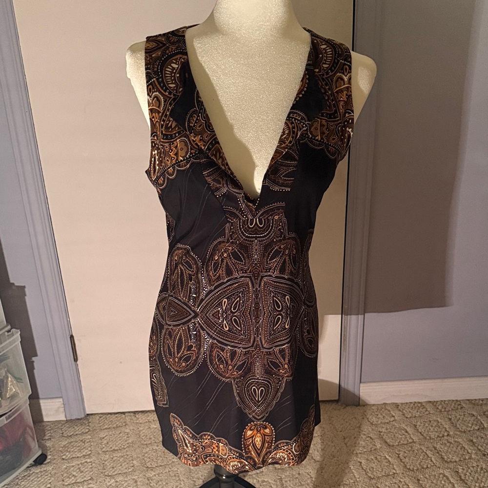 Le Chateau Black and Brown Mini Dress